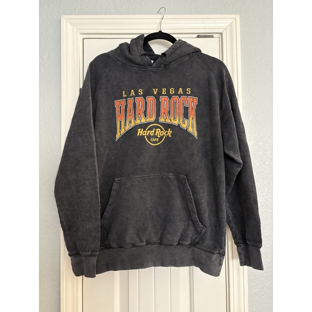 Hard Rock Cafe PacSun Hoodie Mens Medium Washed Black Las Vegas Graphic Pullover